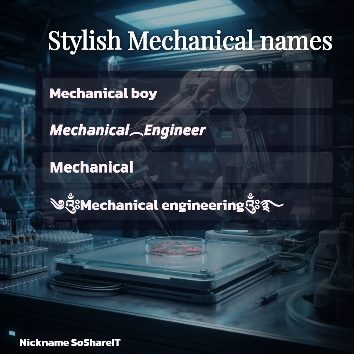 Stylish Mechanical names with fonts and symbols