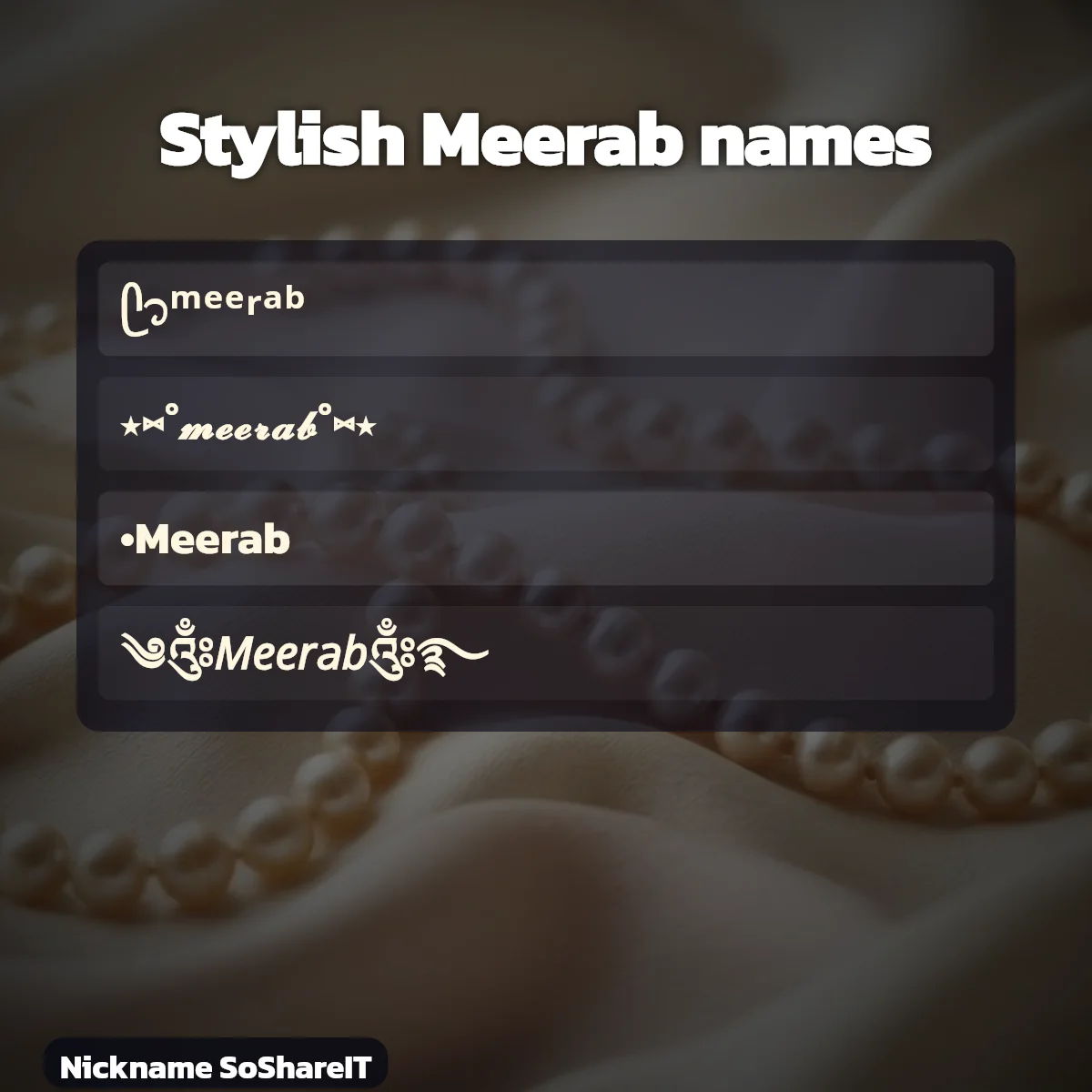 Stylish Meerab names with fonts and symbols