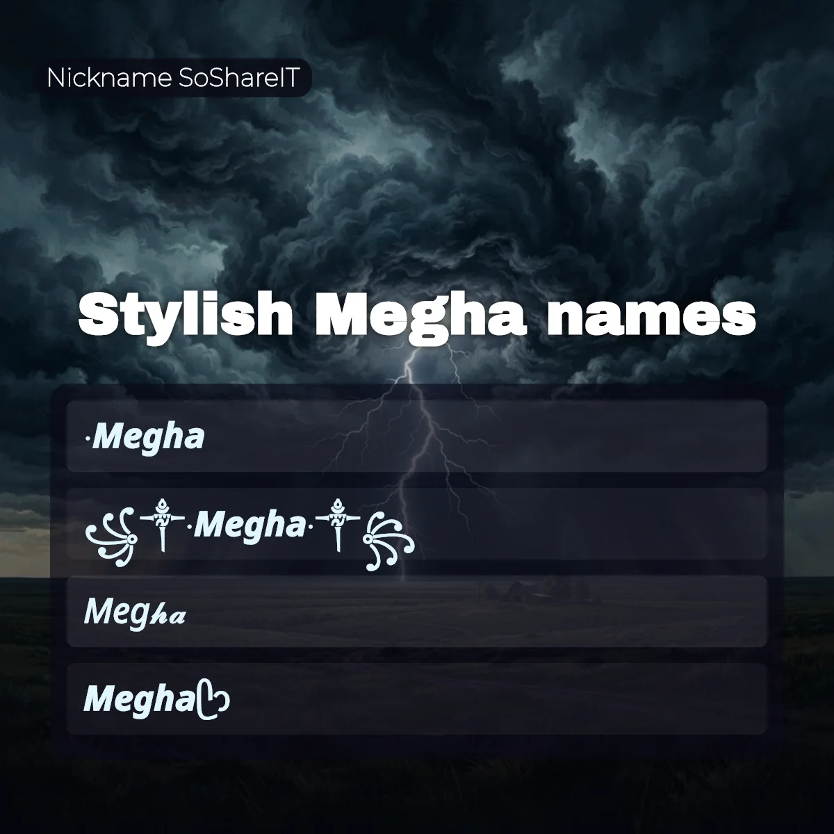 Stylish Megha names with fonts and symbols