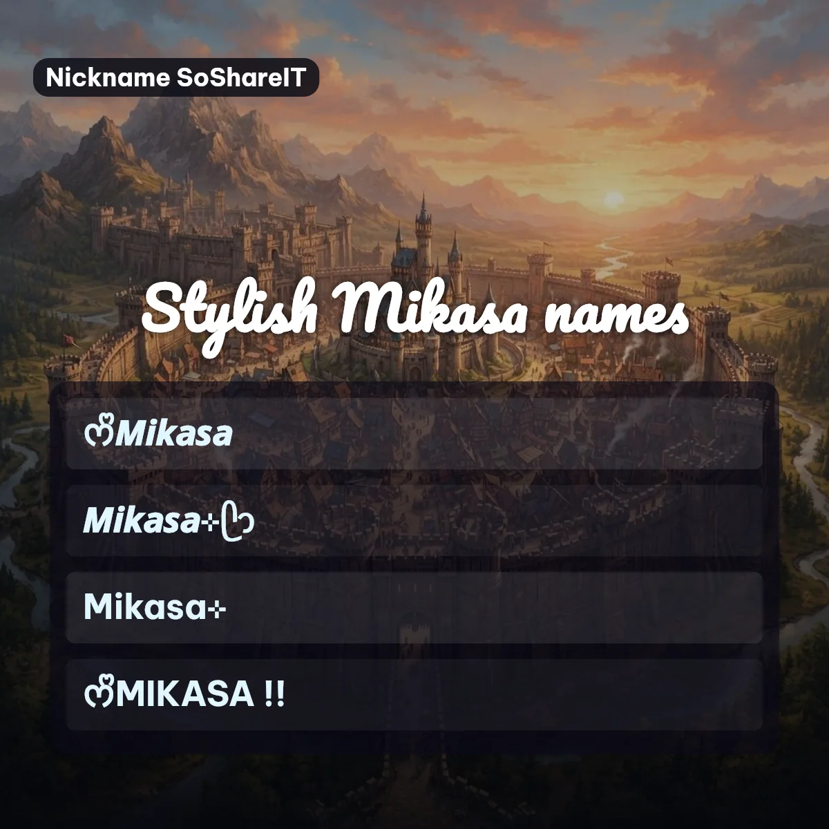 Stylish Mikasa names with fonts and symbols