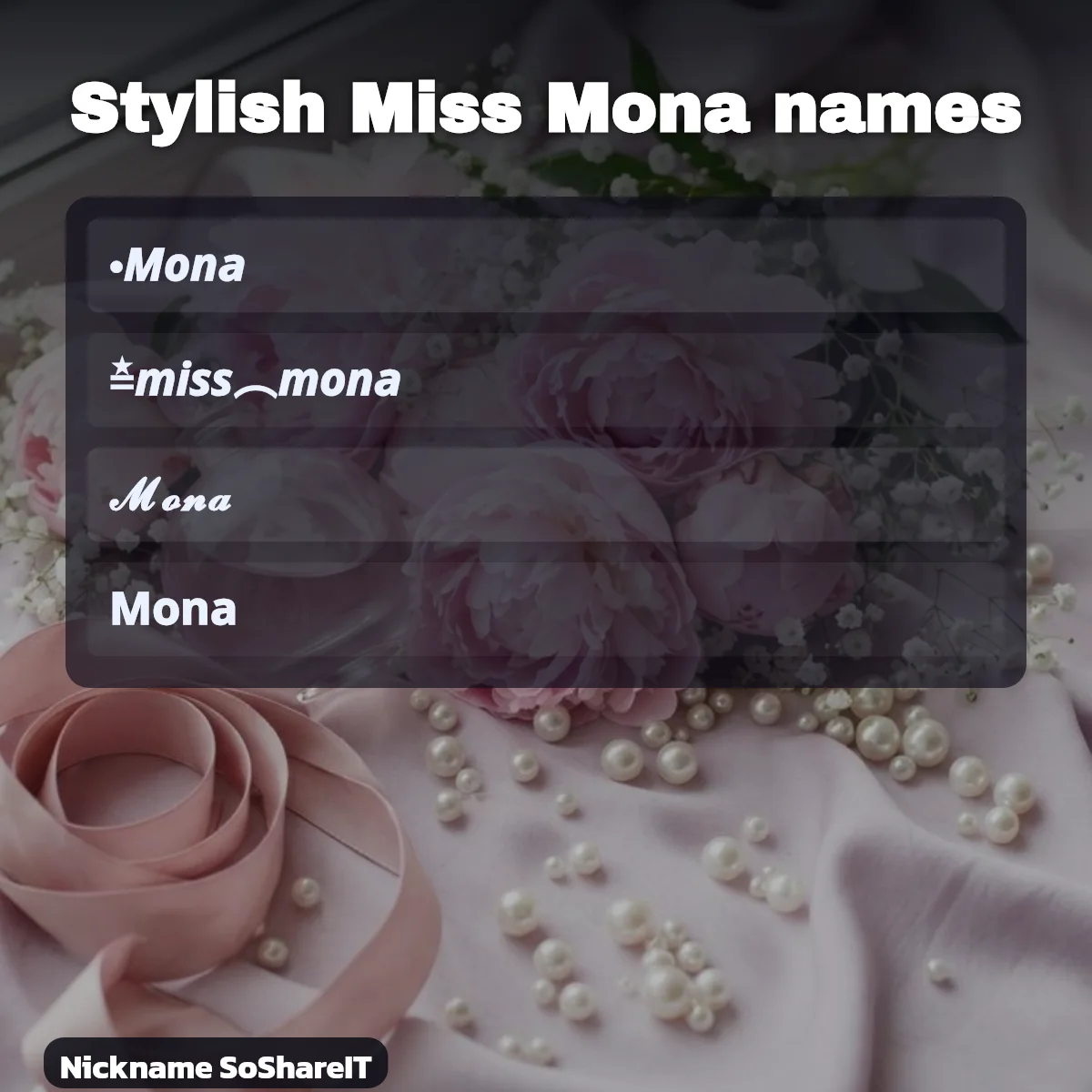 Stylish Miss Mona names with fonts and symbols