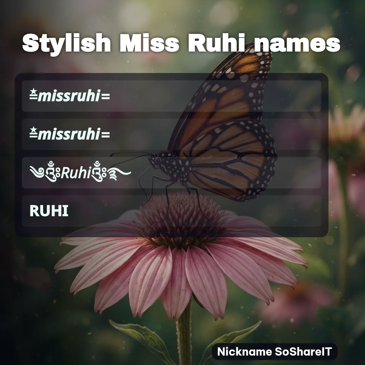 Stylish Miss Ruhi names with fonts and symbols