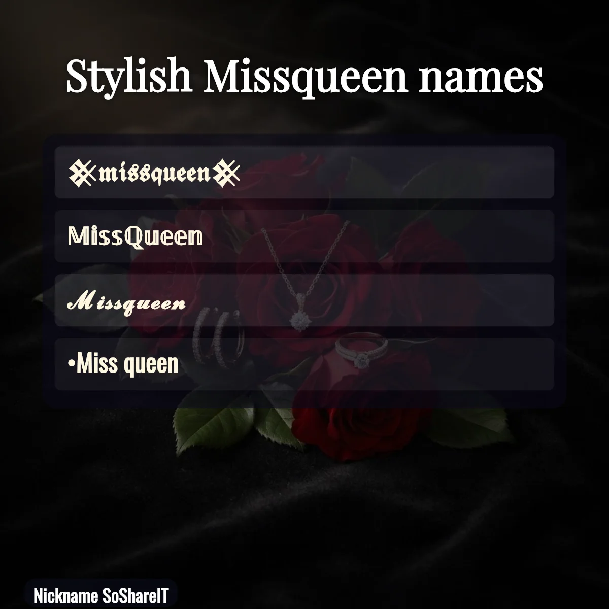 Stylish Missqueen names with fonts and symbols
