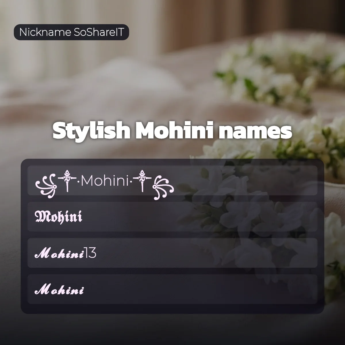 Stylish Mohini names with fonts and symbols