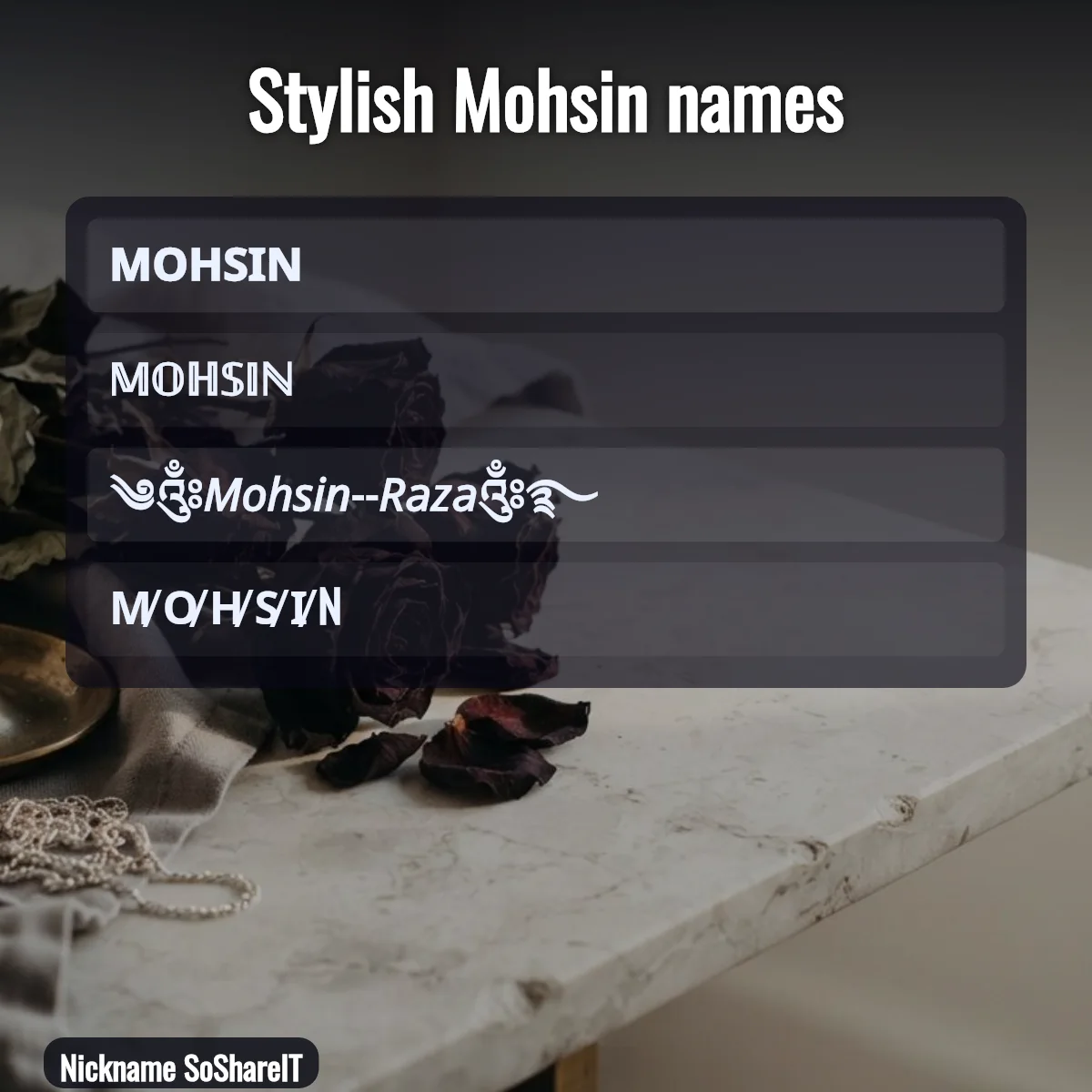 Stylish Mohsin names with fonts and symbols