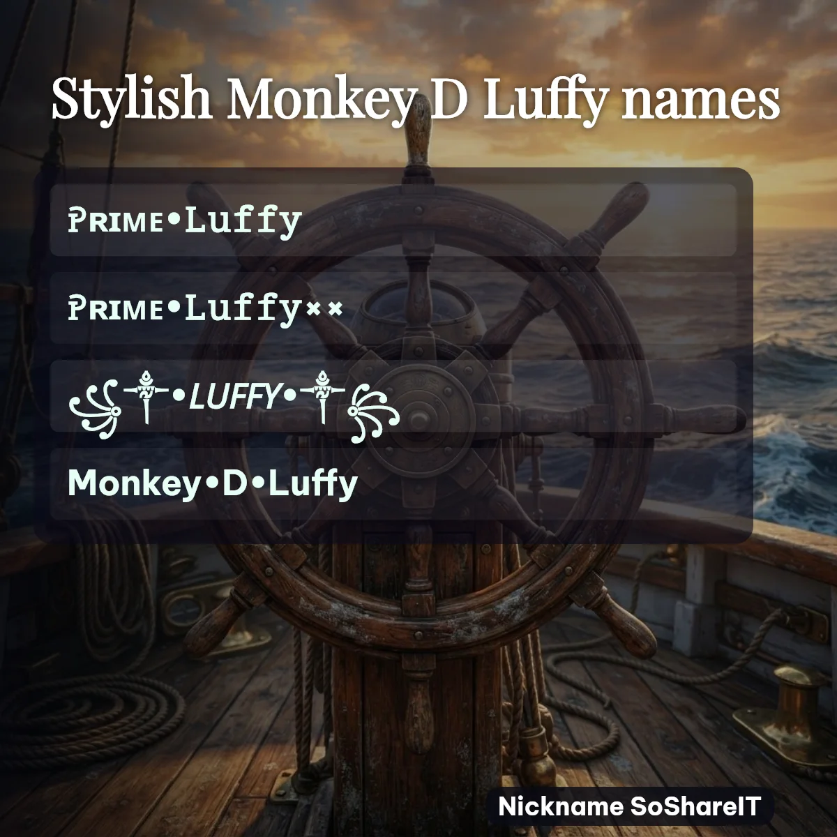 Stylish Monkey D Luffy names with fonts and symbols