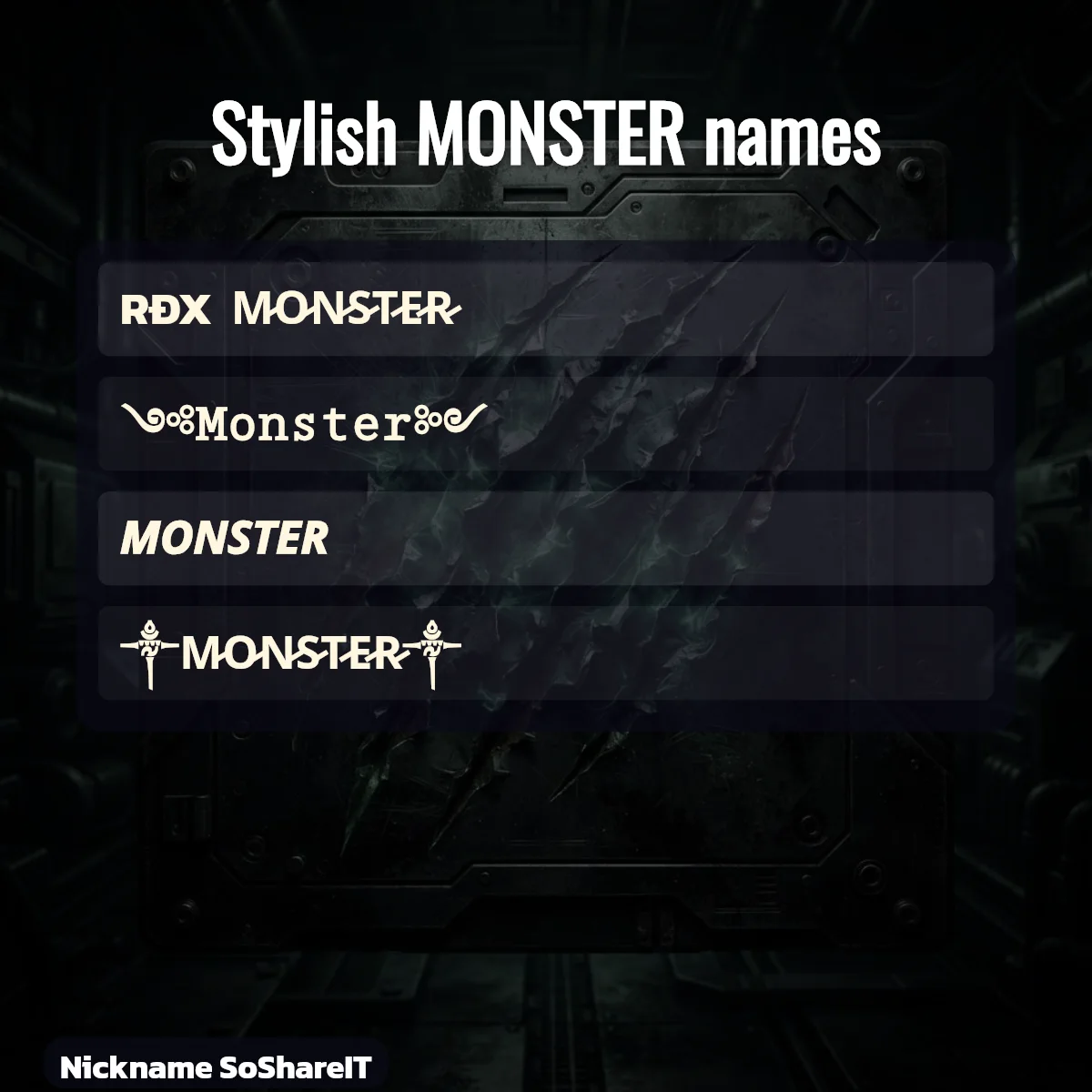Stylish MONSTER names with fonts and symbols