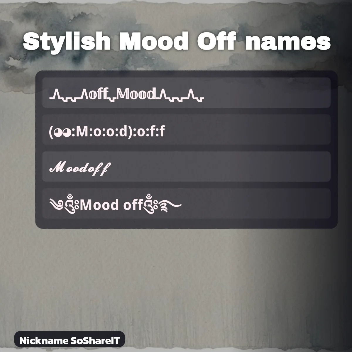 Stylish Mood Off names with fonts and symbols