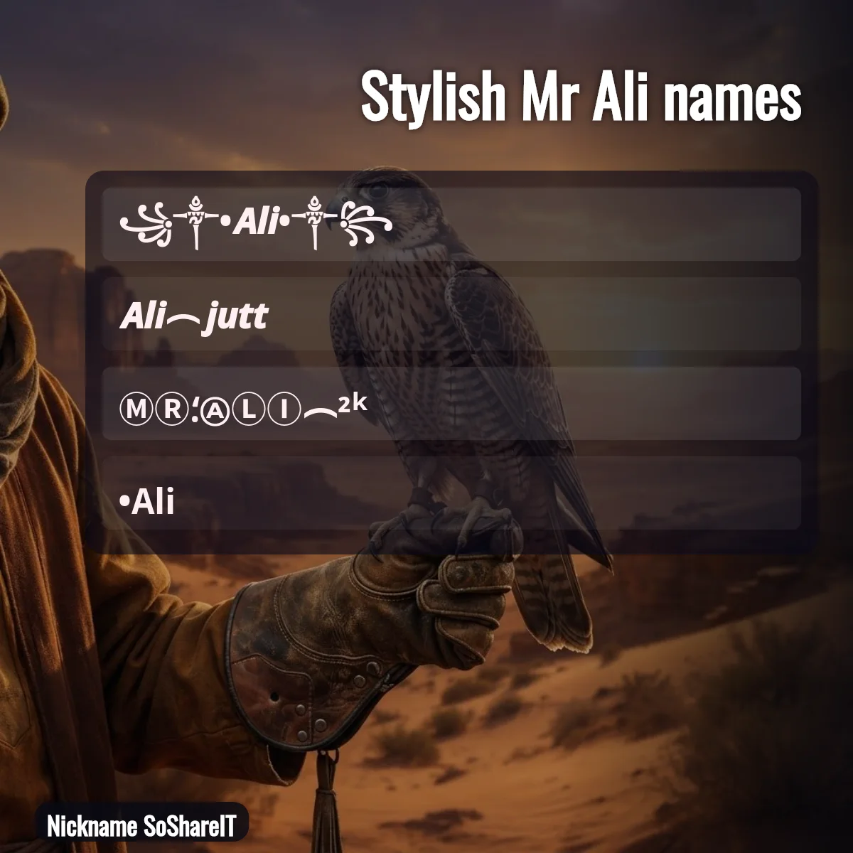 Stylish Mr Ali names with fonts and symbols