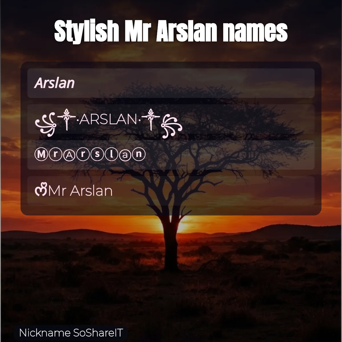 Stylish Mr Arslan names with fonts and symbols