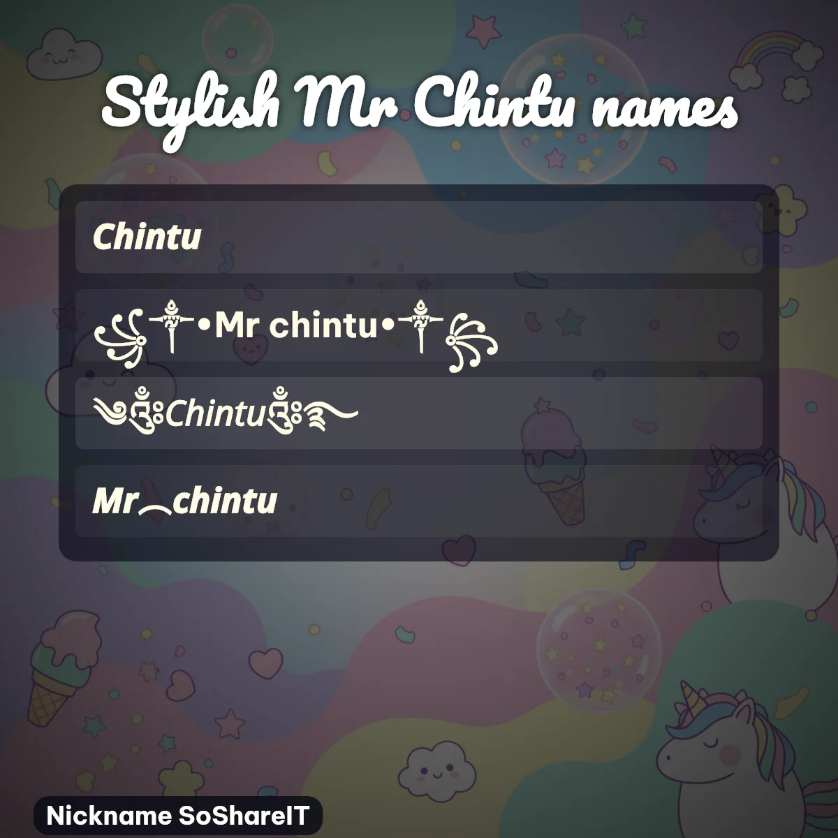 Stylish Mr Chintu names with fonts and symbols
