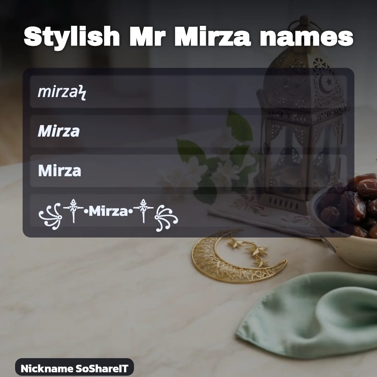 Stylish Mr Mirza names with fonts and symbols
