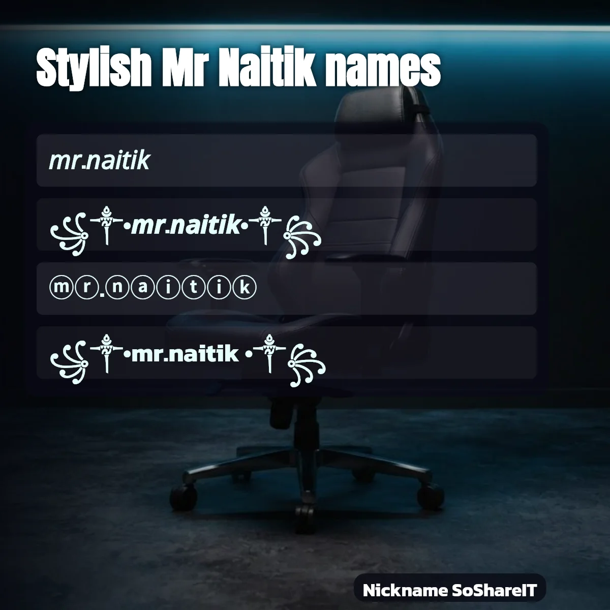 Stylish Mr Naitik names with fonts and symbols
