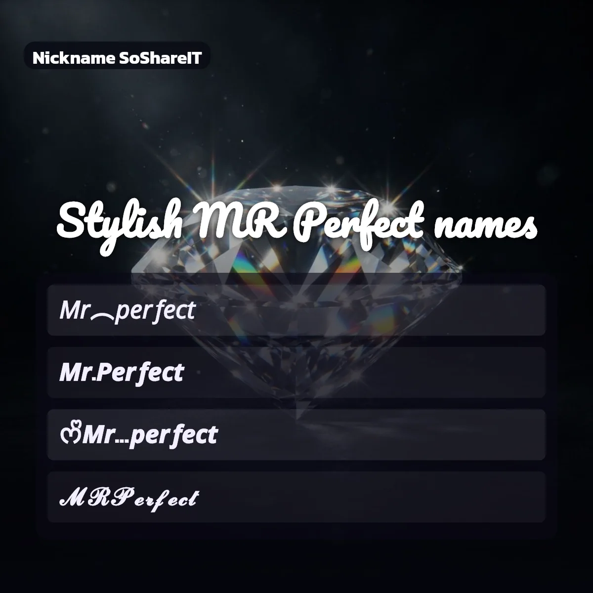Stylish MR Perfect names with fonts and symbols