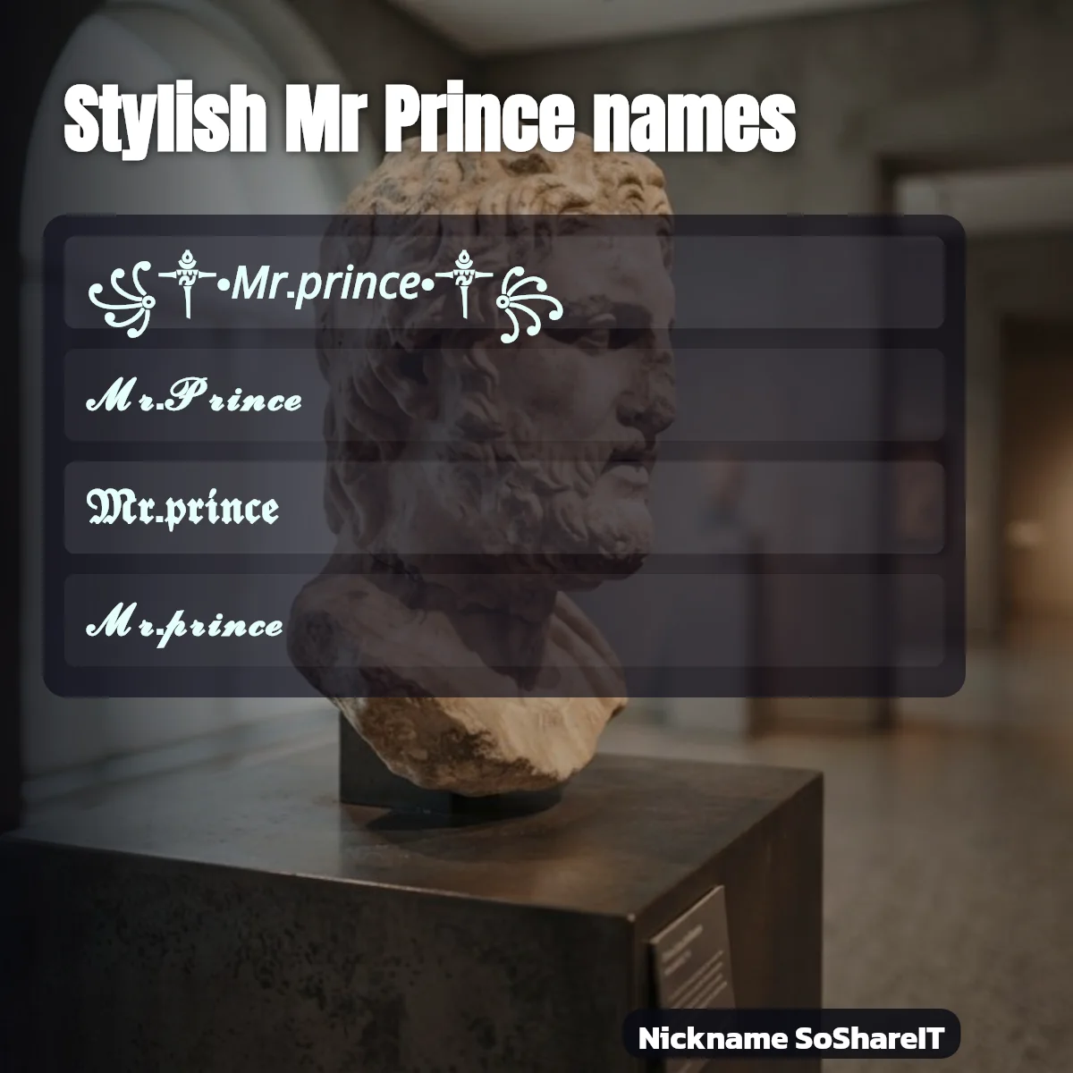 Stylish Mr Prince names with fonts and symbols