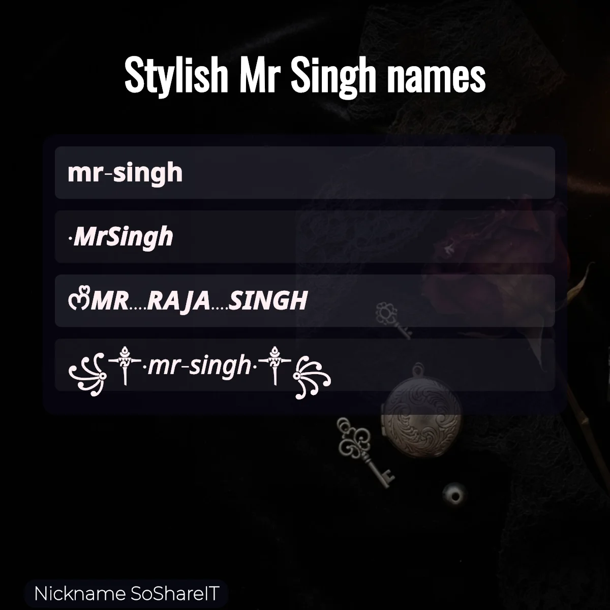 Stylish Mr Singh names with fonts and symbols