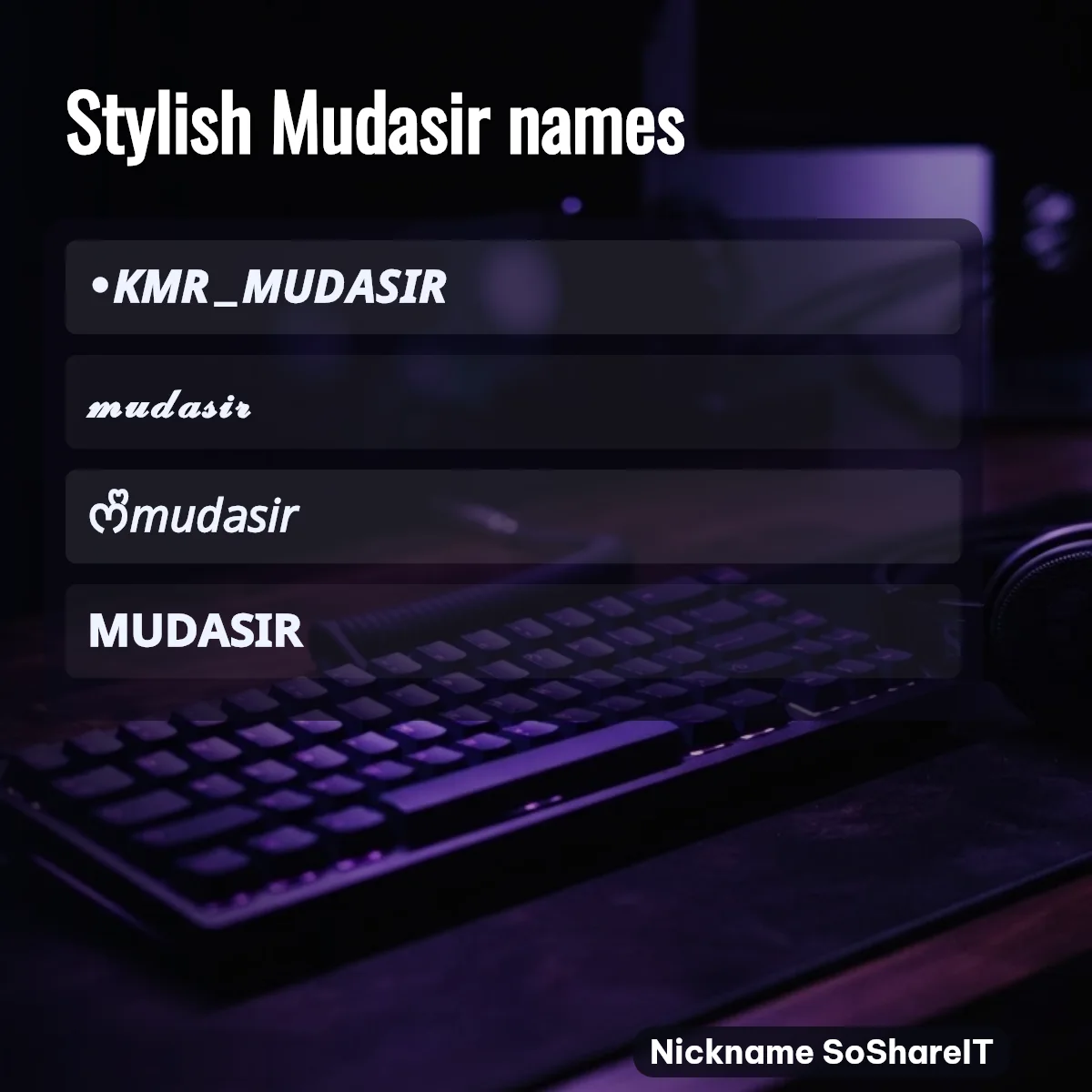 Stylish Mudasir names with fonts and symbols