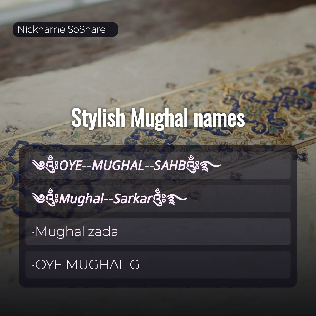 Stylish Mughal names with fonts and symbols