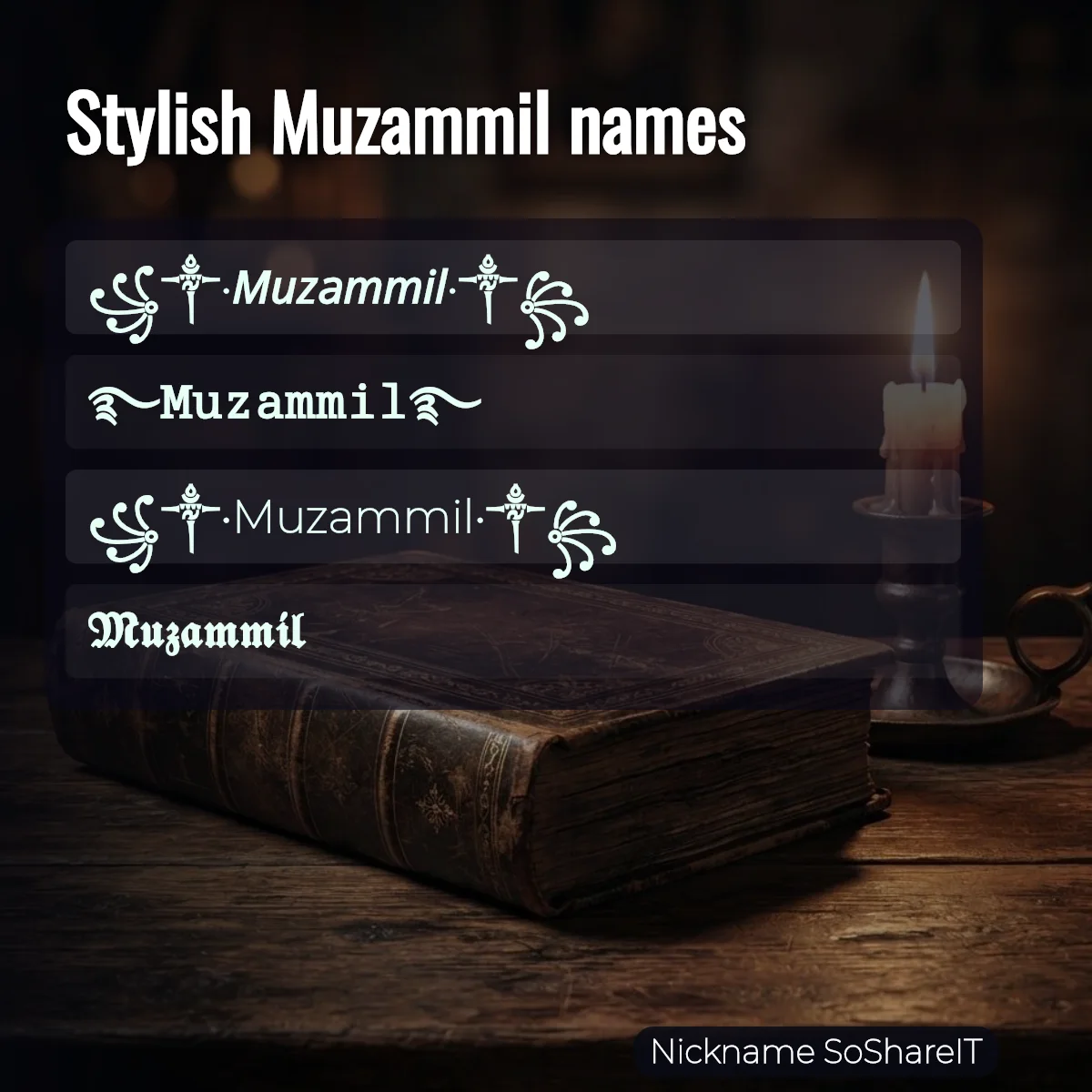 Stylish Muzammil names with fonts and symbols