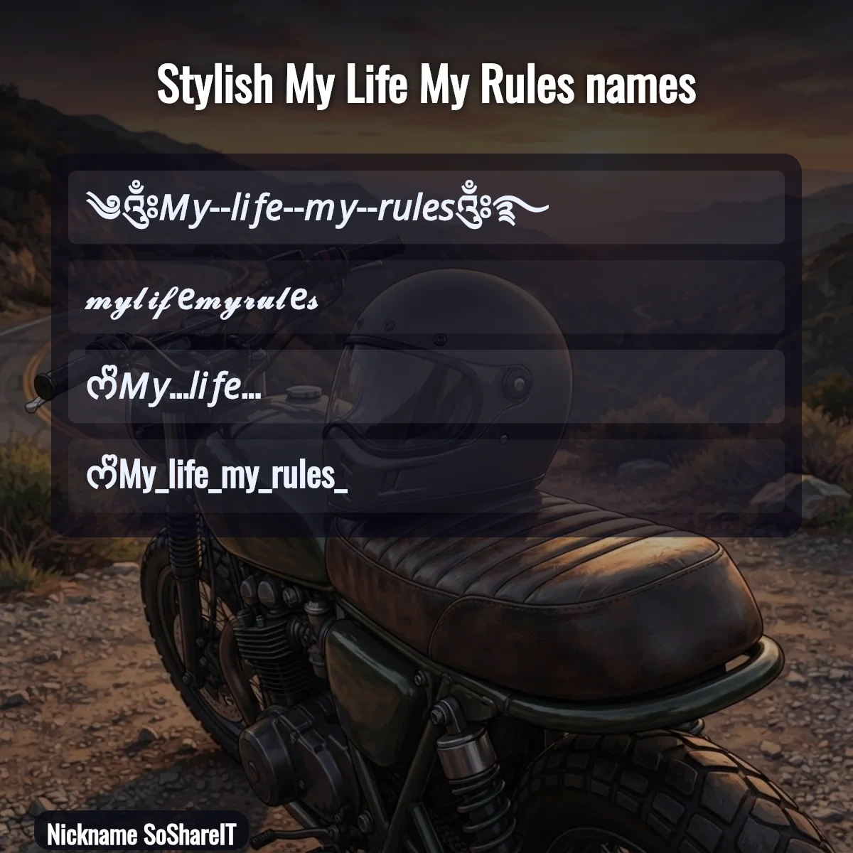 Stylish My Life My Rules names with fonts and symbols