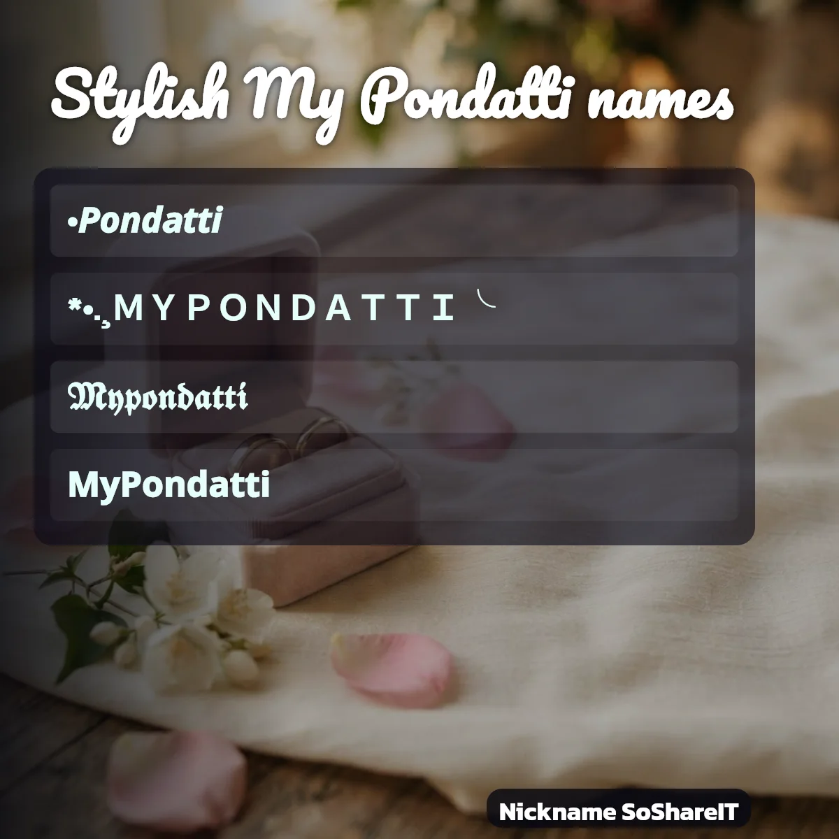 Stylish My Pondatti names with fonts and symbols