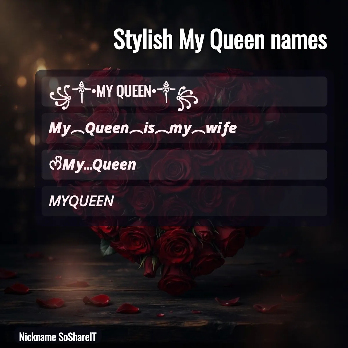Stylish My Queen names with fonts and symbols