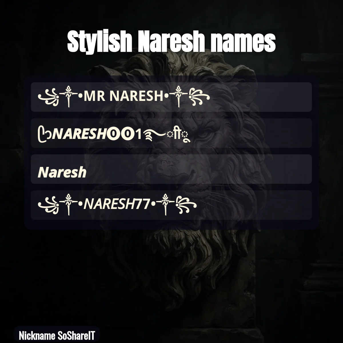 Stylish Naresh names with fonts and symbols