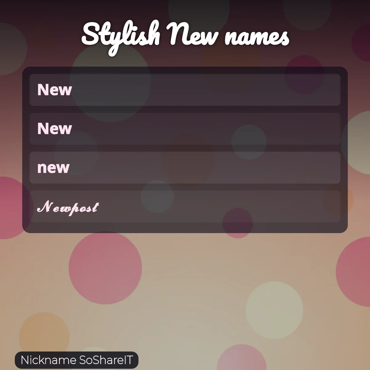 Stylish New names with fonts and symbols
