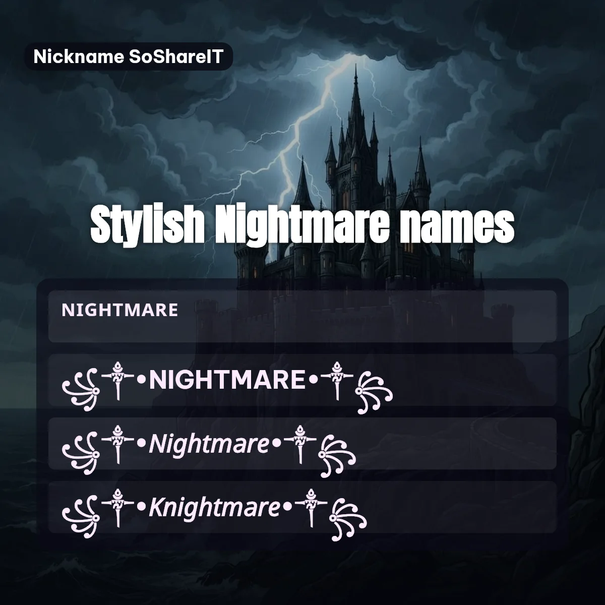Stylish Nightmare names with fonts and symbols
