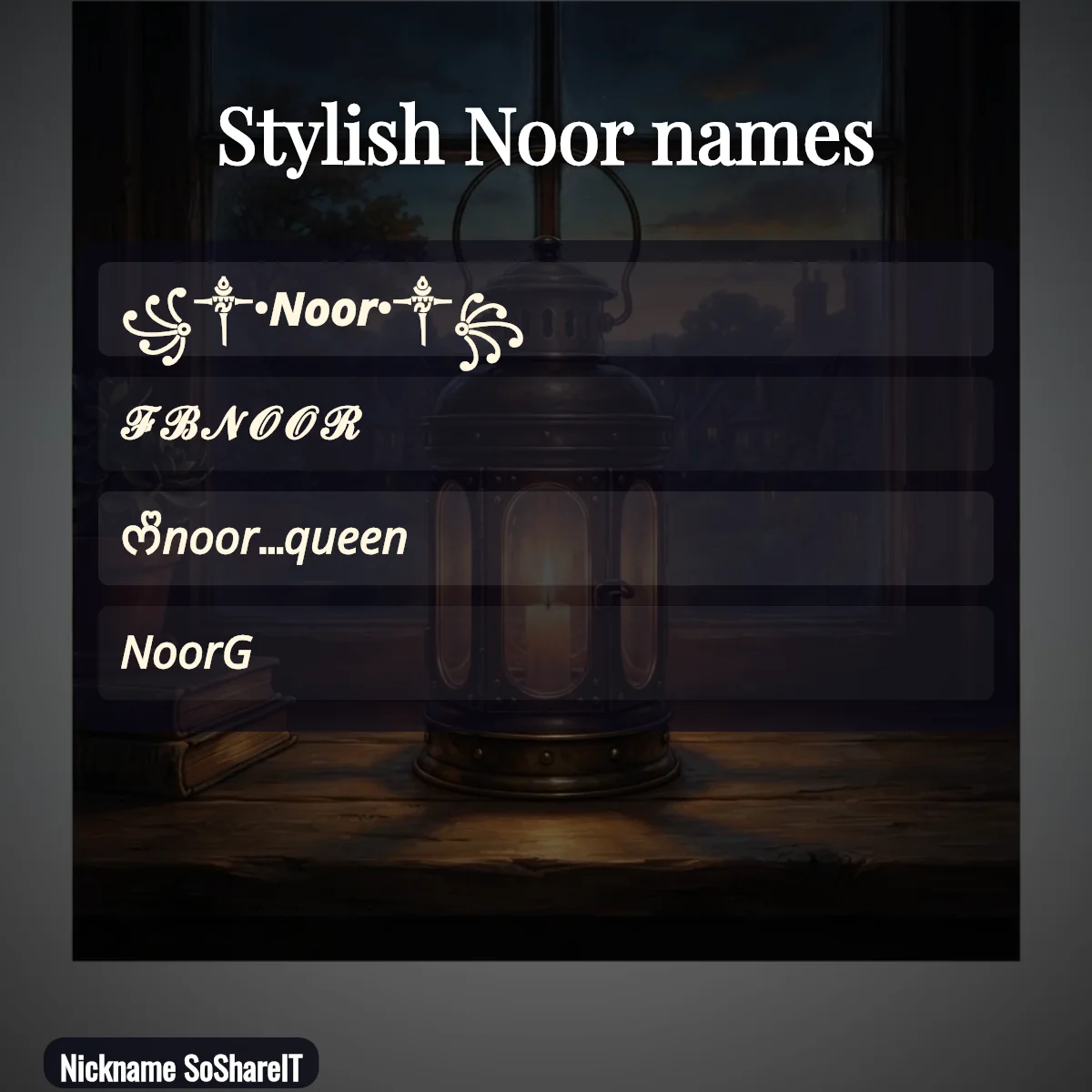 Stylish Noor names with fonts and symbols