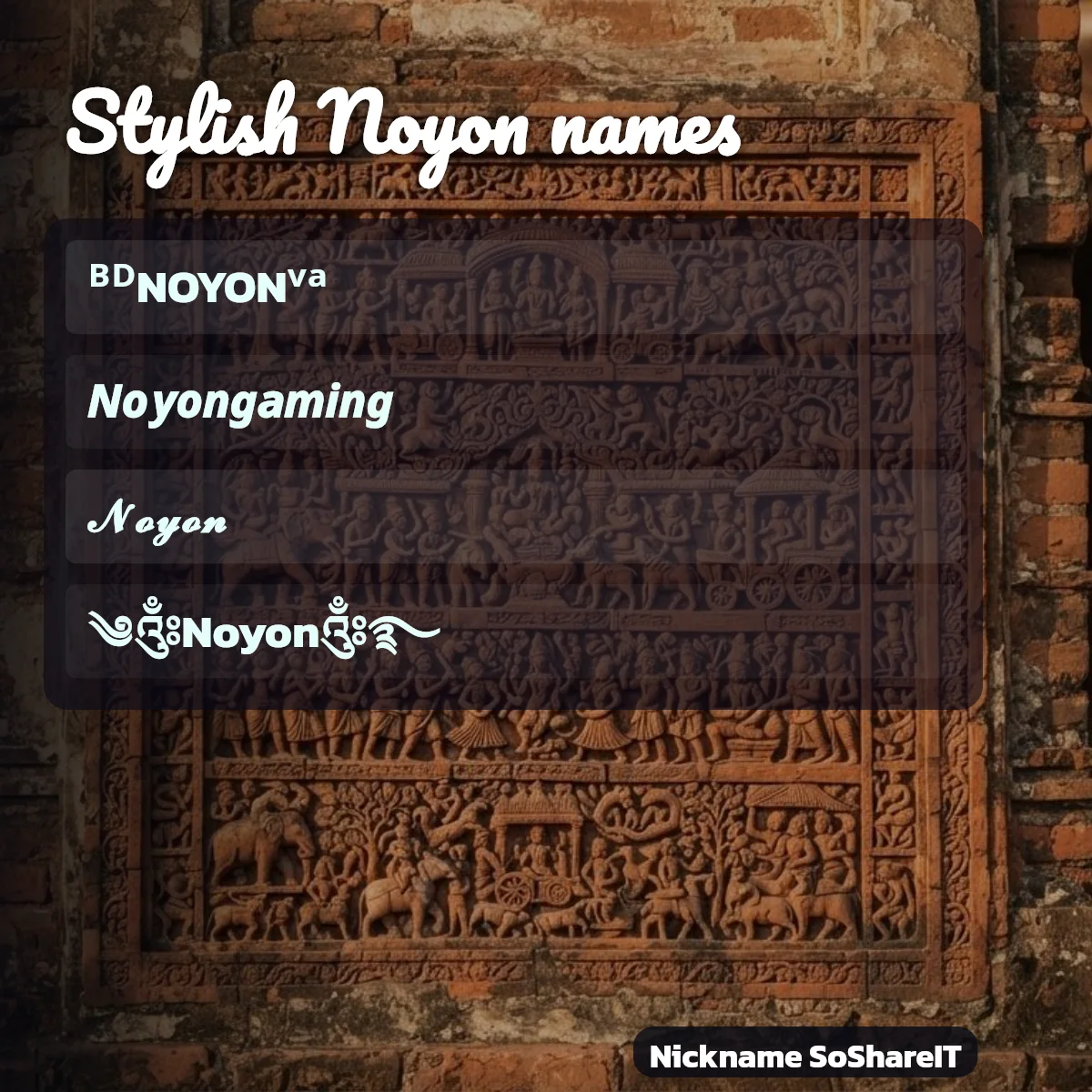 Stylish Noyon names with fonts and symbols