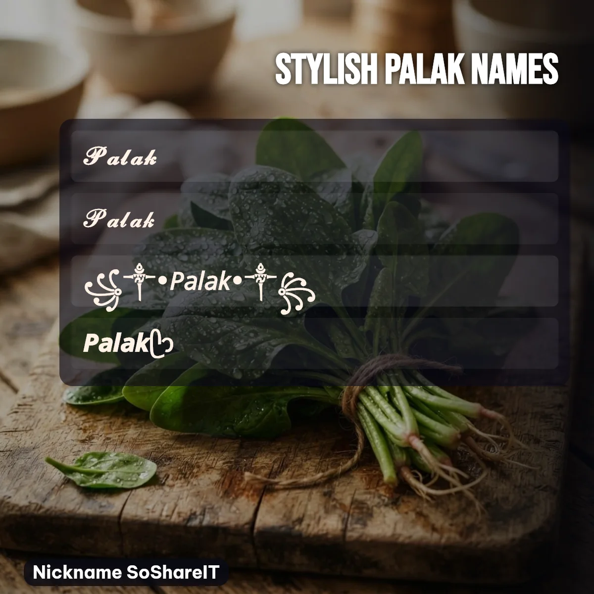 Stylish Palak names with fonts and symbols