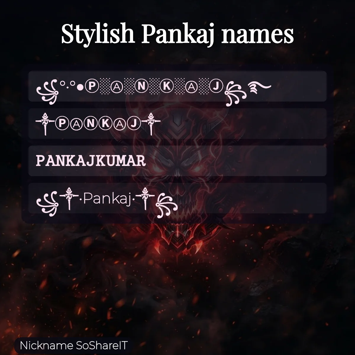Stylish Pankaj names with fonts and symbols