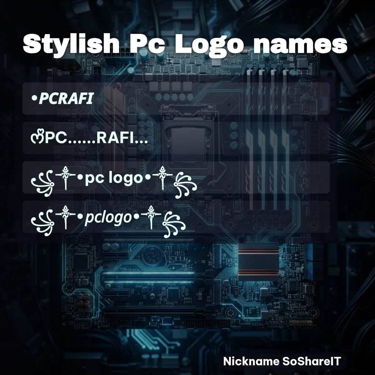 Stylish Pc Logo names with fonts and symbols