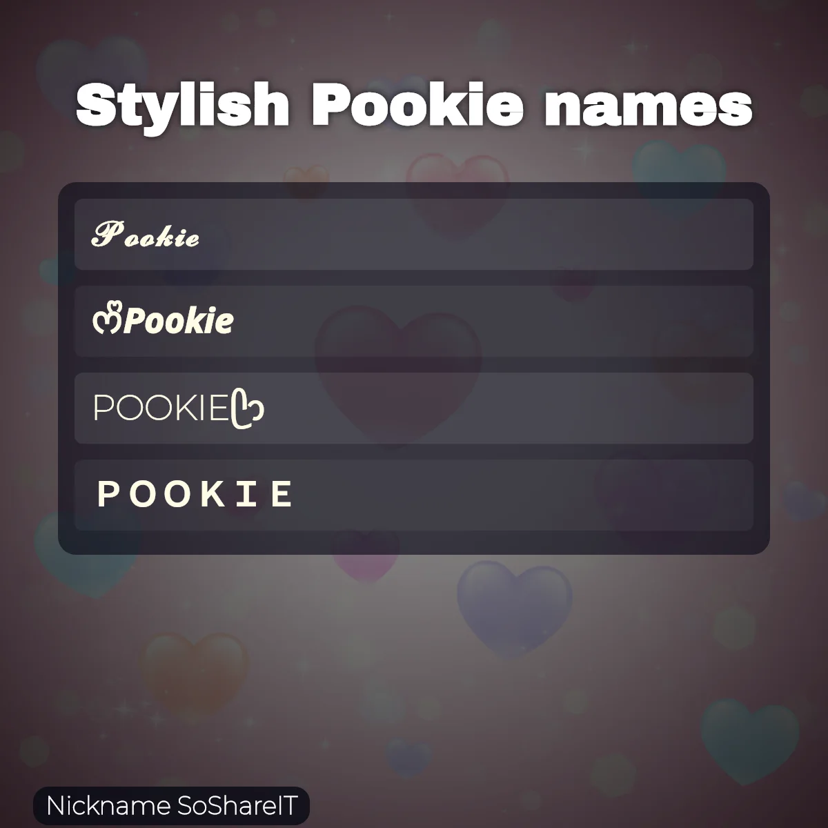 Stylish Pookie names with fonts and symbols