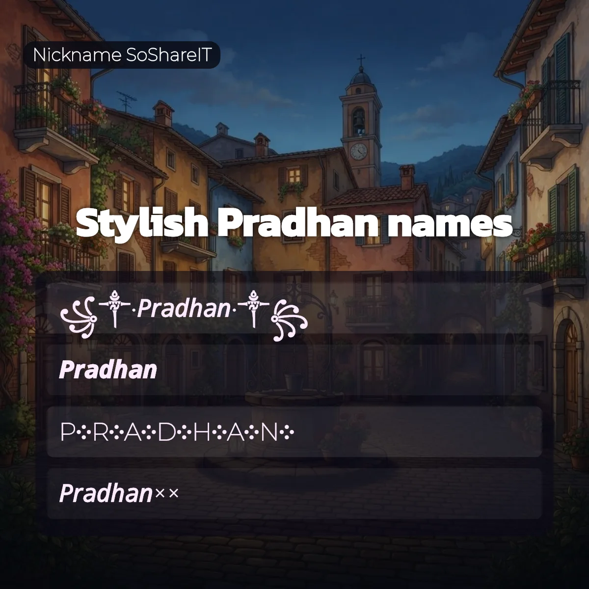 Stylish Pradhan names with fonts and symbols