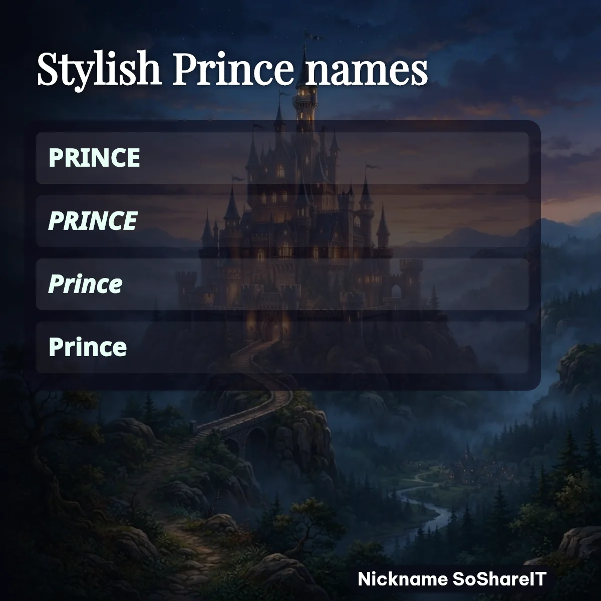 Stylish Prince names with fonts and symbols