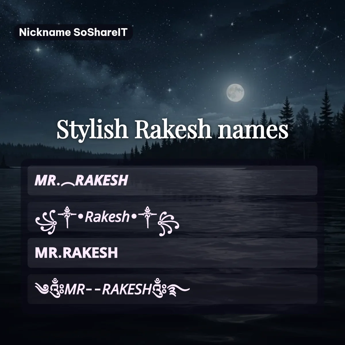 Stylish Rakesh names with fonts and symbols
