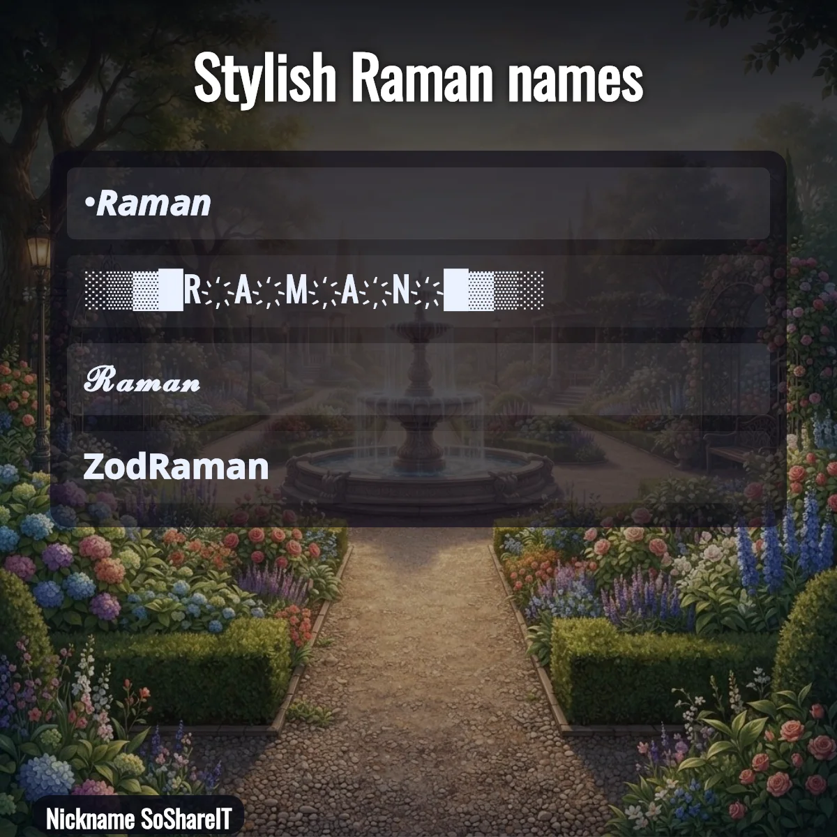 Stylish Raman names with fonts and symbols