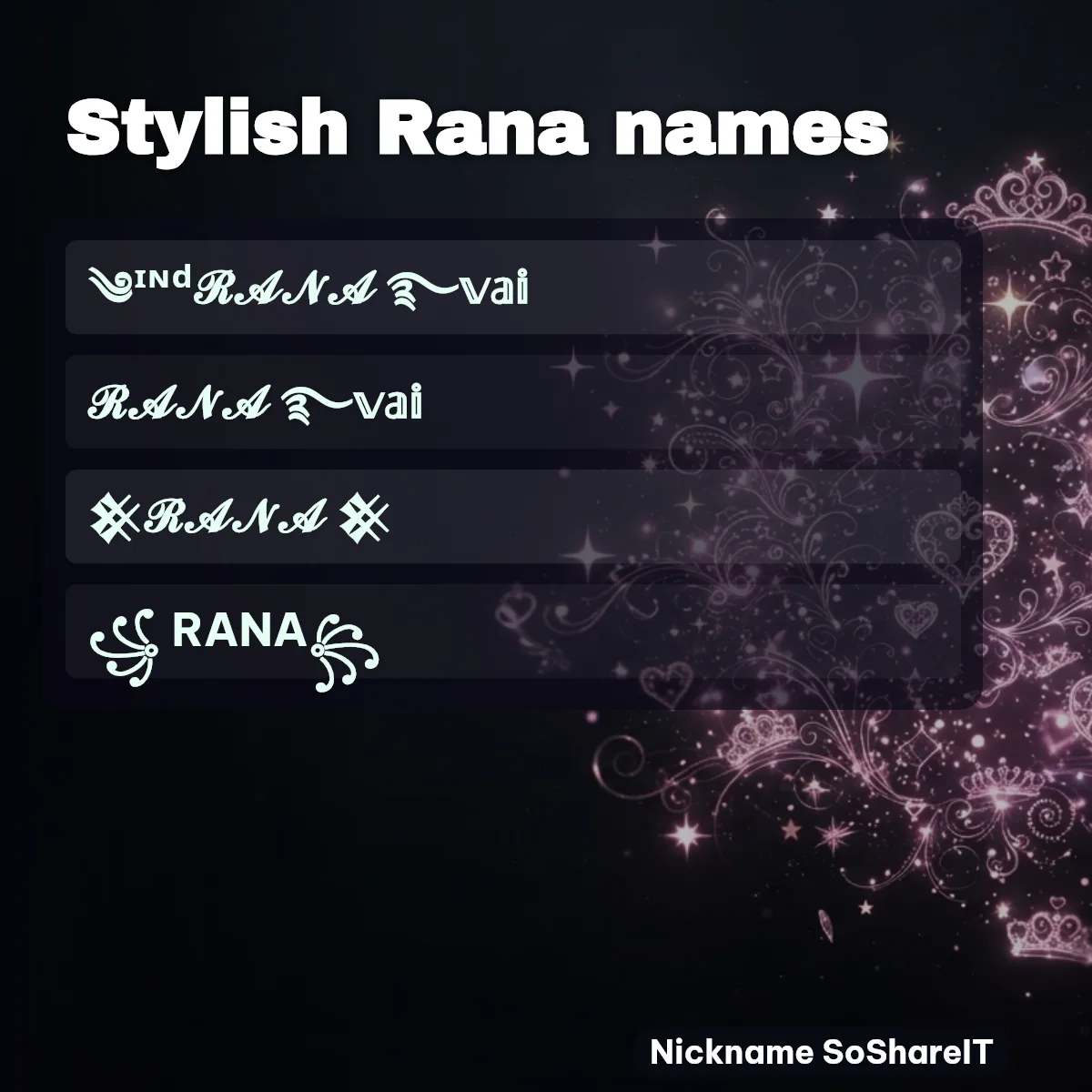 Stylish Rana names with fonts and symbols