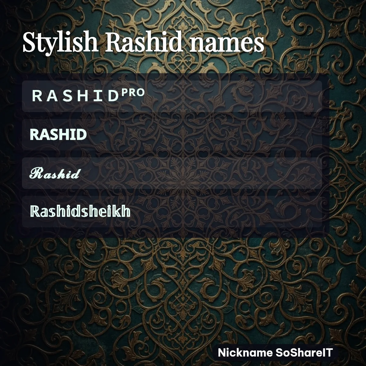 Stylish Rashid names with fonts and symbols