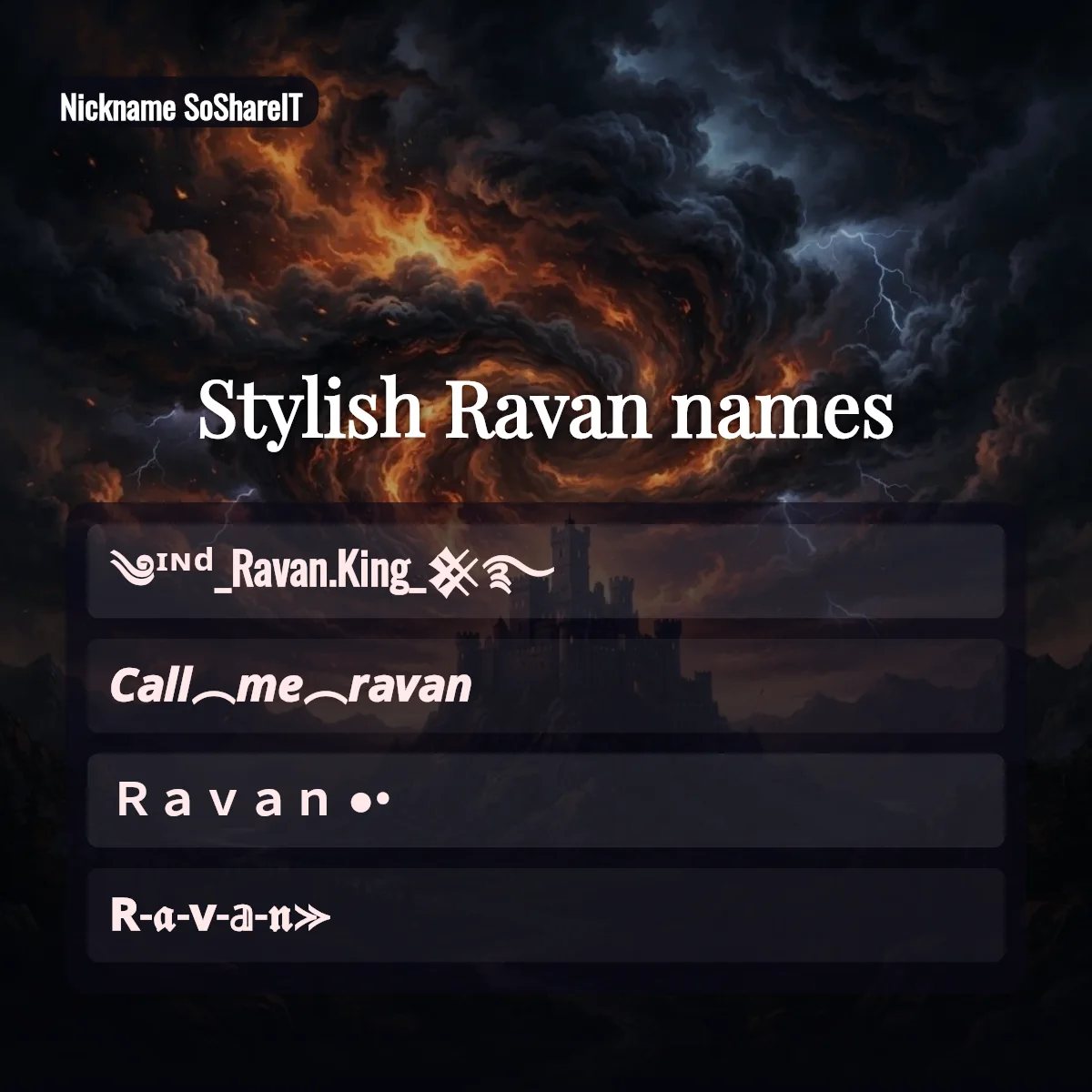 Stylish Ravan names with fonts and symbols