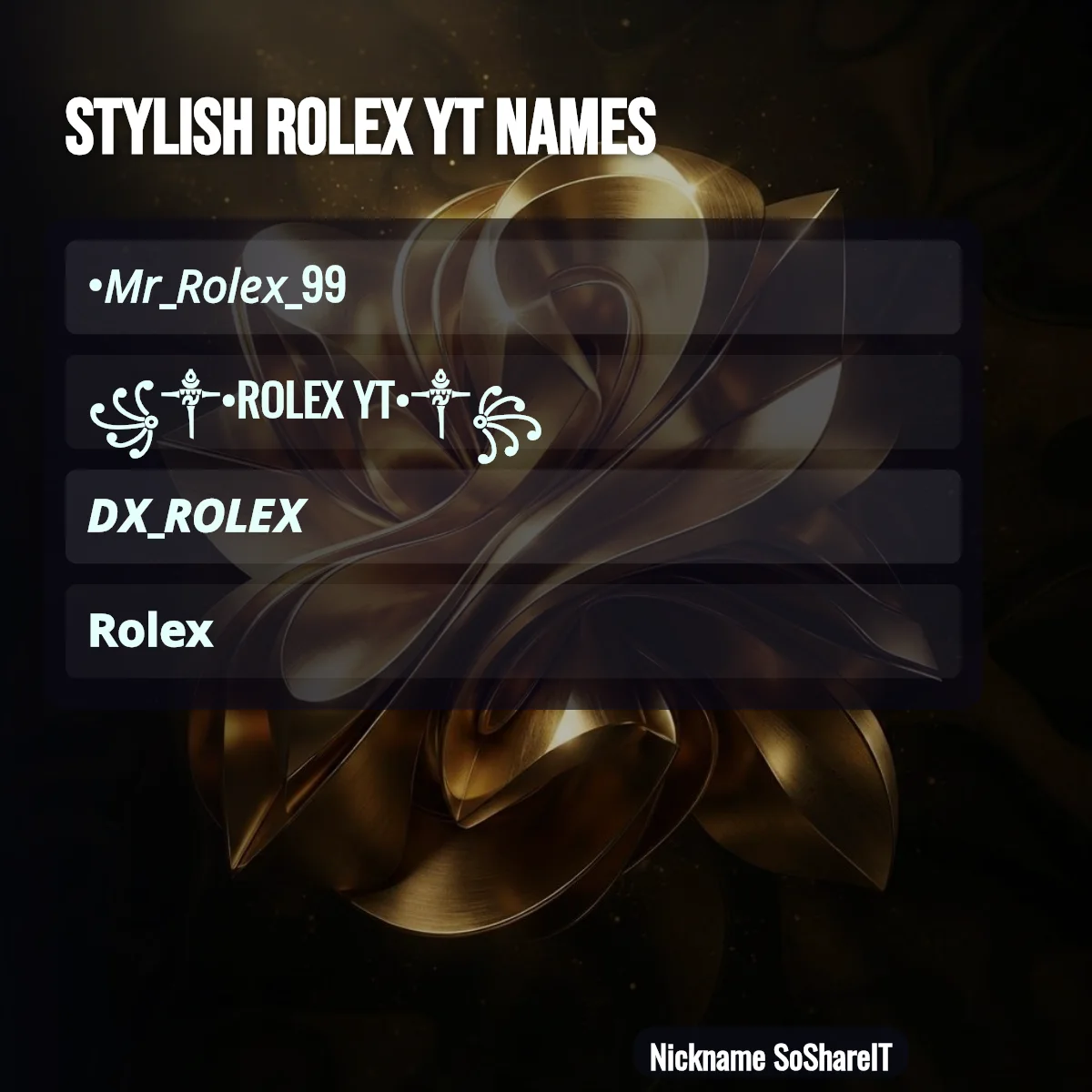 Stylish ROLEX YT names with fonts and symbols