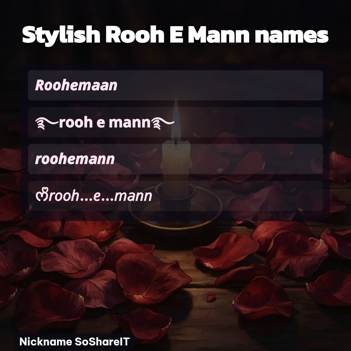 Stylish Rooh E Mann names with fonts and symbols