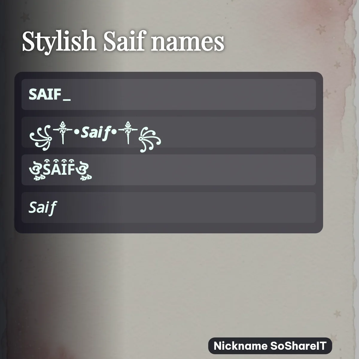 Stylish Saif names with fonts and symbols