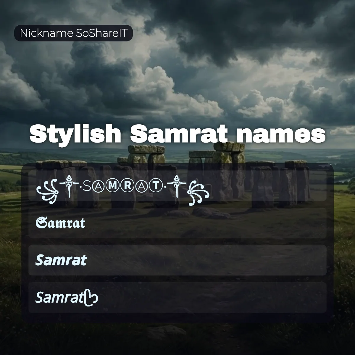 Stylish Samrat names with fonts and symbols