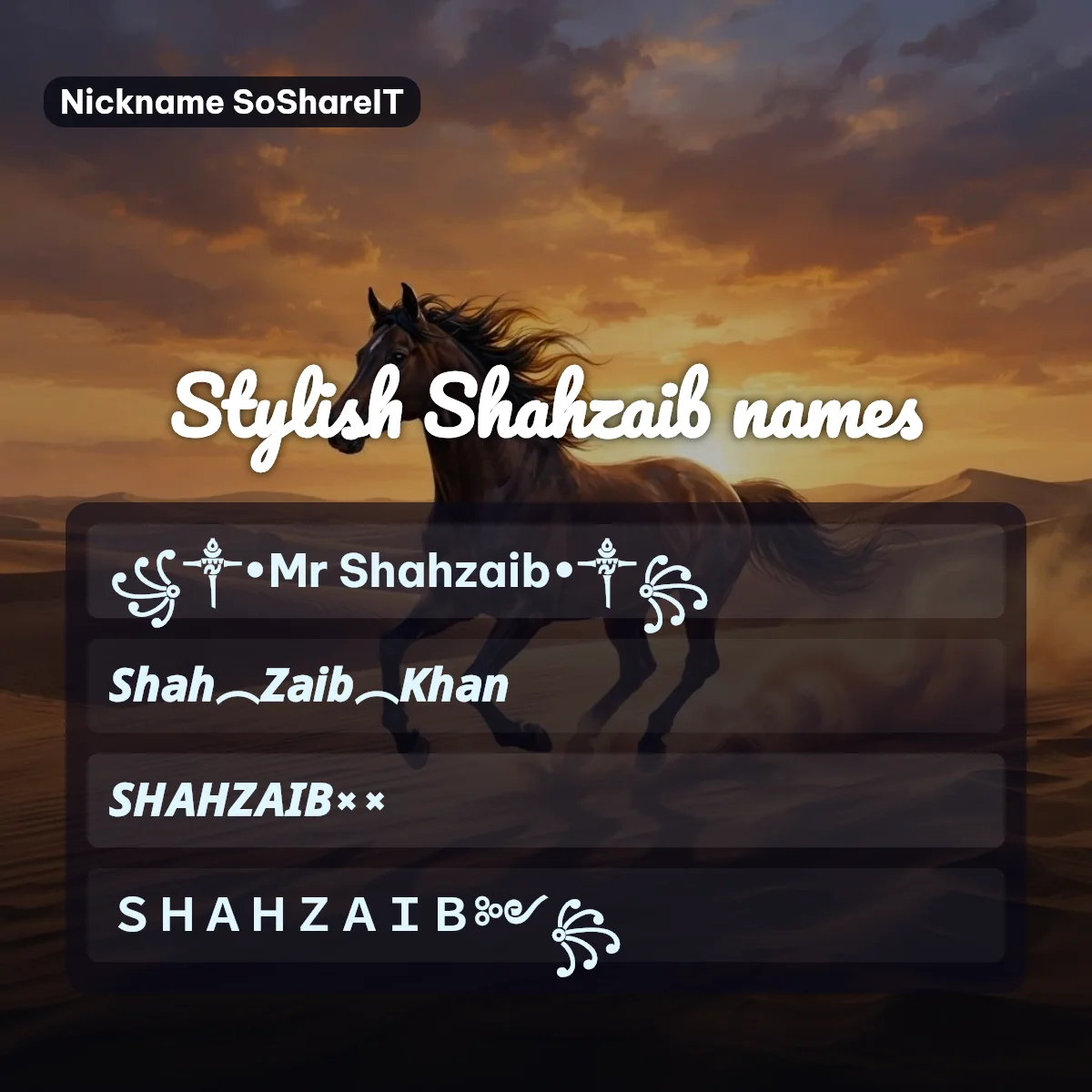 Stylish Shahzaib names with fonts and symbols