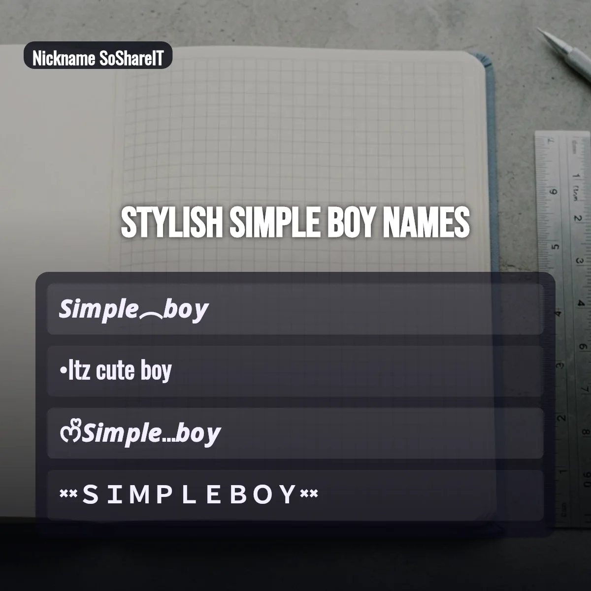 Stylish Simple Boy names with fonts and symbols