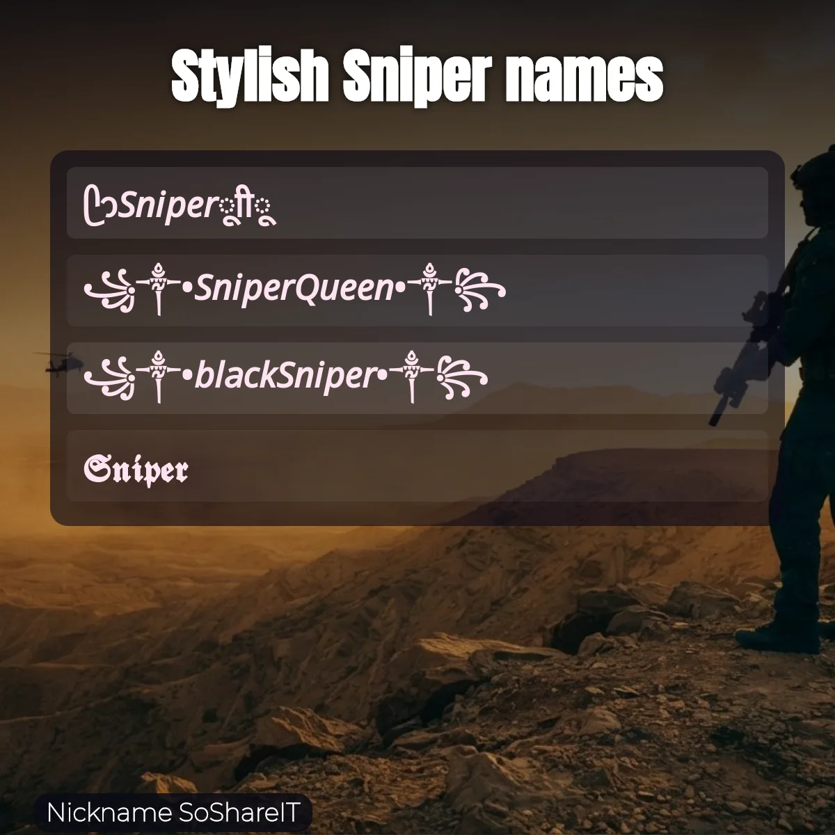 Stylish Sniper names with fonts and symbols