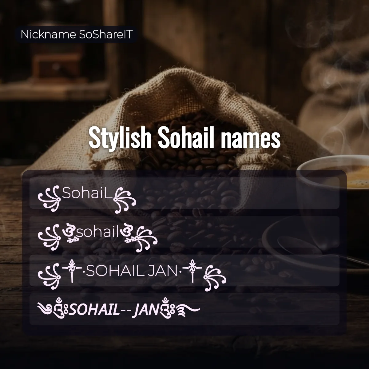 Stylish Sohail names with fonts and symbols